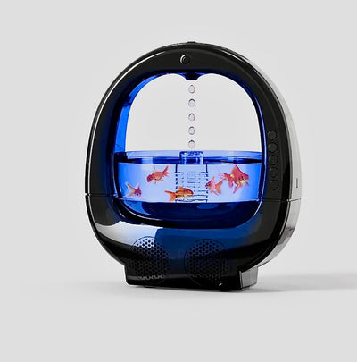 Anti-Gravity 3-in-1 Humidifier & Aromatherapy Speaker with Ambient Fish Light hero image adding clean moisture to air for easier breathing and night comfort.